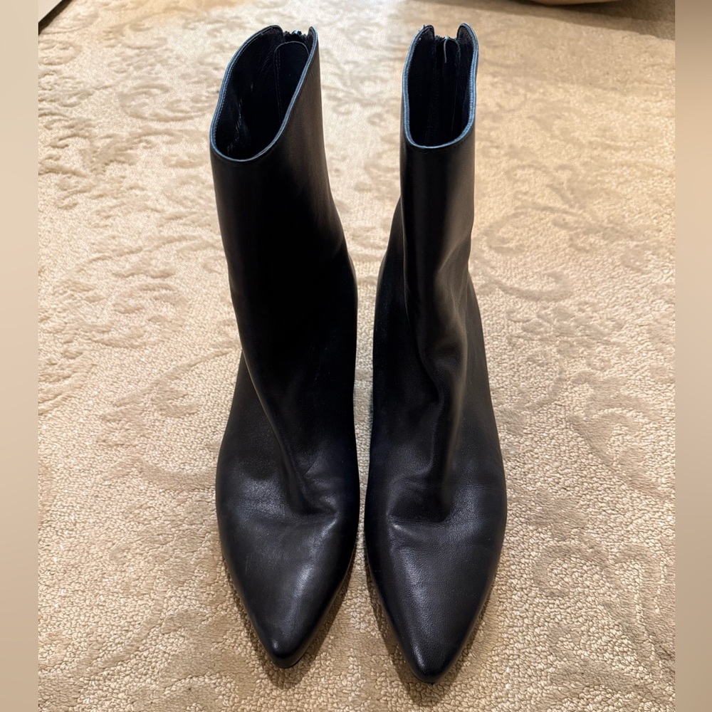Stuart Weitzman wedge black leather pointed boot